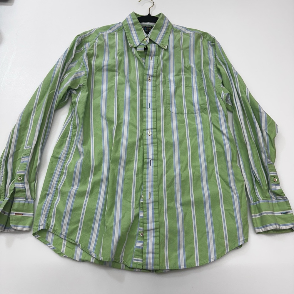 Men’s Colours by Alexander Julian Size Medium Green Striped Button Down Shirt